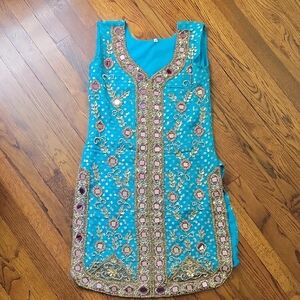 Embellished Blue and Gold Dress/Kurta